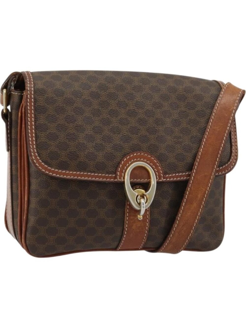 CELINE Macadam Canvas Shoulder Bag PVC Leather Brown Gold